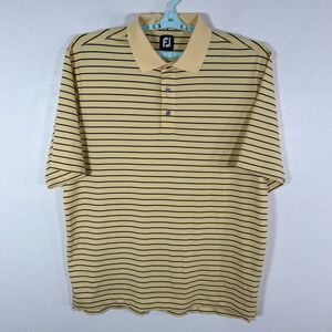Footjoy Polo Shirt Mens XL Yellow Golf Performance Stretch Mesh Striped Casual